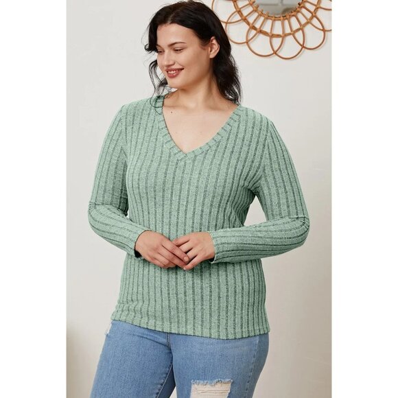 Basic Bae Full Size Ribbed V-Neck Long Sleeve T-Shirt - Picture 5 of 11